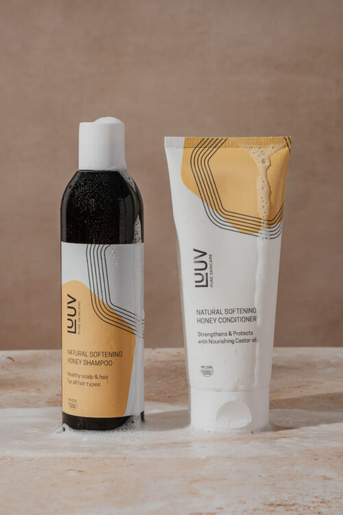 Pehmendav juuksehoolduskomplekt: meešampoon ja meepalsam